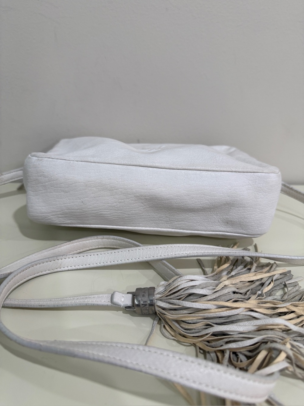 Yves Saint Laurent White Leather Crossbody with Tassel Accent